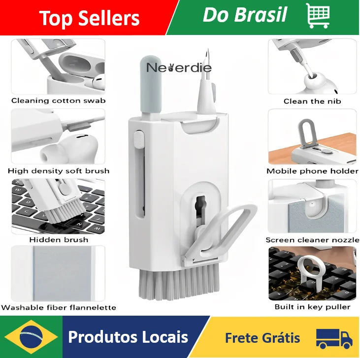 kit escova de limpeza 8 em 1, para teclados, fones, celulares e mais!