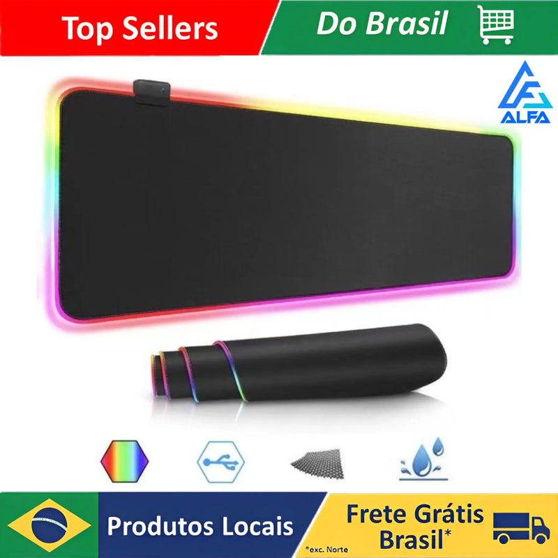 Mouse Pad Gamer Iluminado Rgb Led 80x30cm Preto