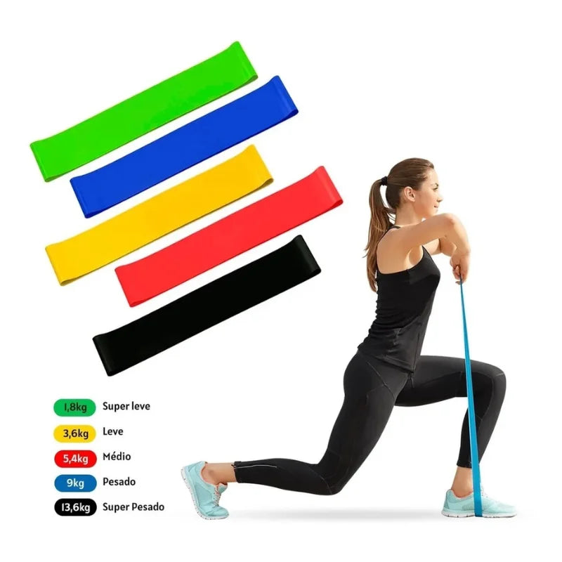 Kit de 5 Mini Faixas Elásticas Ideal para Exercício