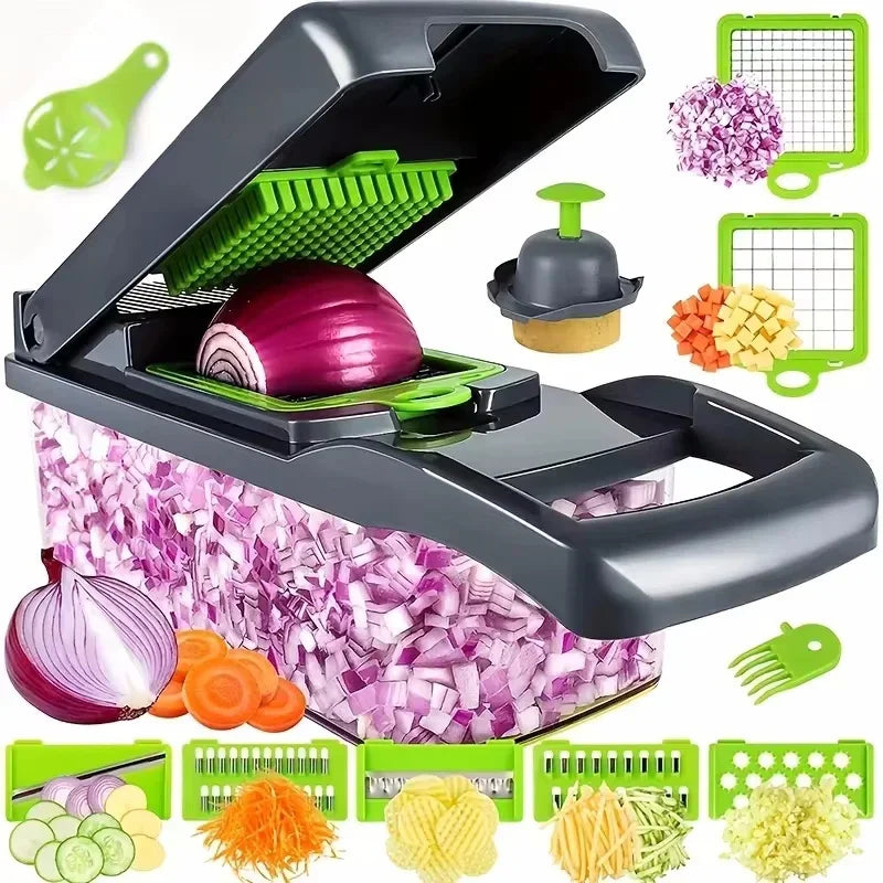 Chopper Vegetal Multifuncional com Cesta, Fatiador de Frutas, Triturador de Batata e Cenoura, Moer Gadgets, Quente, 14 em 1, 16 em 1