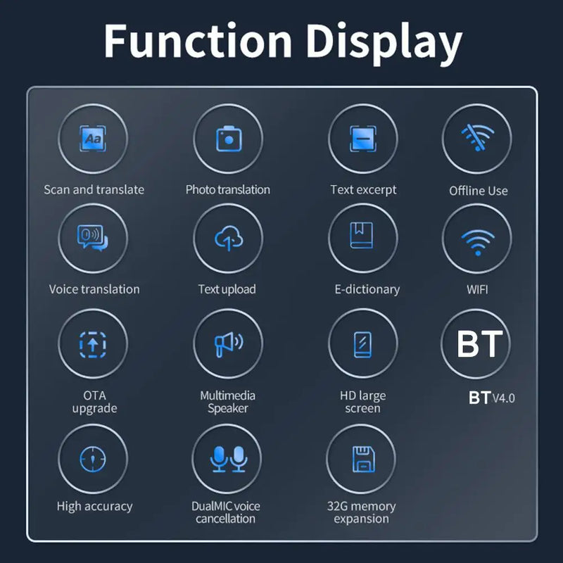 caneta scanner, dicionário, gravação, tradução fonética e scanner tradutor