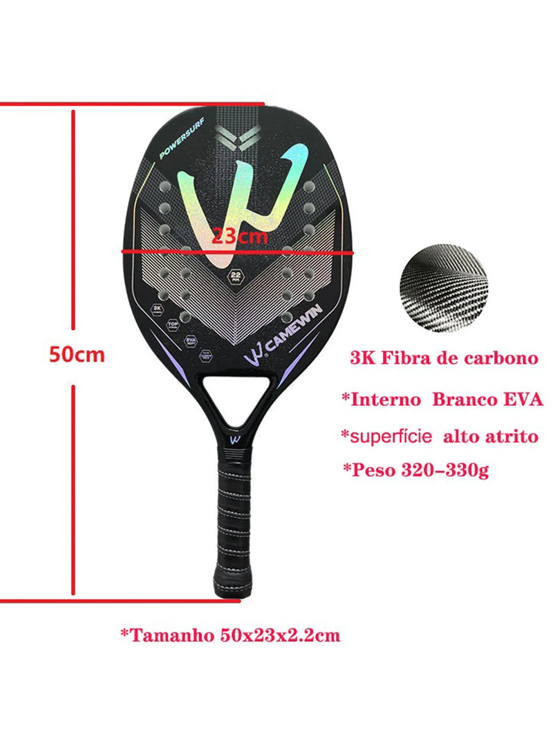 Raquete de Beach Tennis Full Carbon Fiber Rough 3K