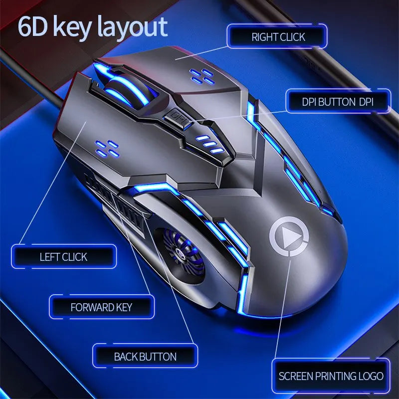 Mouse com fio com seis teclas Luminous Game E-Sports Machinery