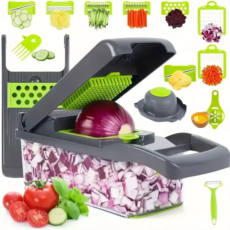 Chopper Vegetal Multifuncional com Cesta, Fatiador de Frutas, Triturador de Batata e Cenoura, Moer Gadgets, Quente, 14 em 1, 16 em 1