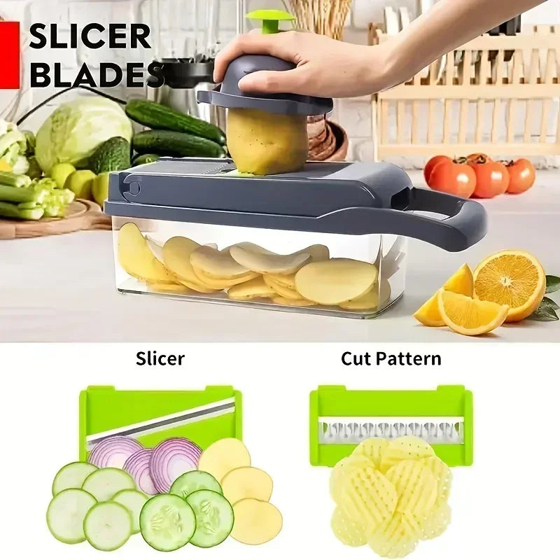 Chopper Vegetal Multifuncional com Cesta, Fatiador de Frutas, Triturador de Batata e Cenoura, Moer Gadgets, Quente, 14 em 1, 16 em 1