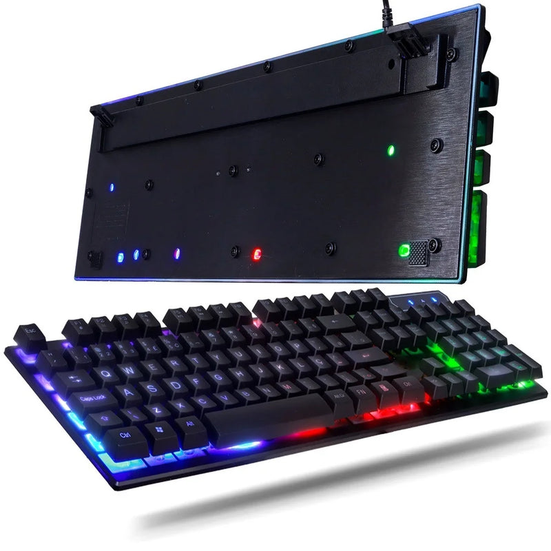 Kit Gamer Teclado Semi Mecânico + Mouse 3200dpi Usb Rgb Iluminado Jogos Pc