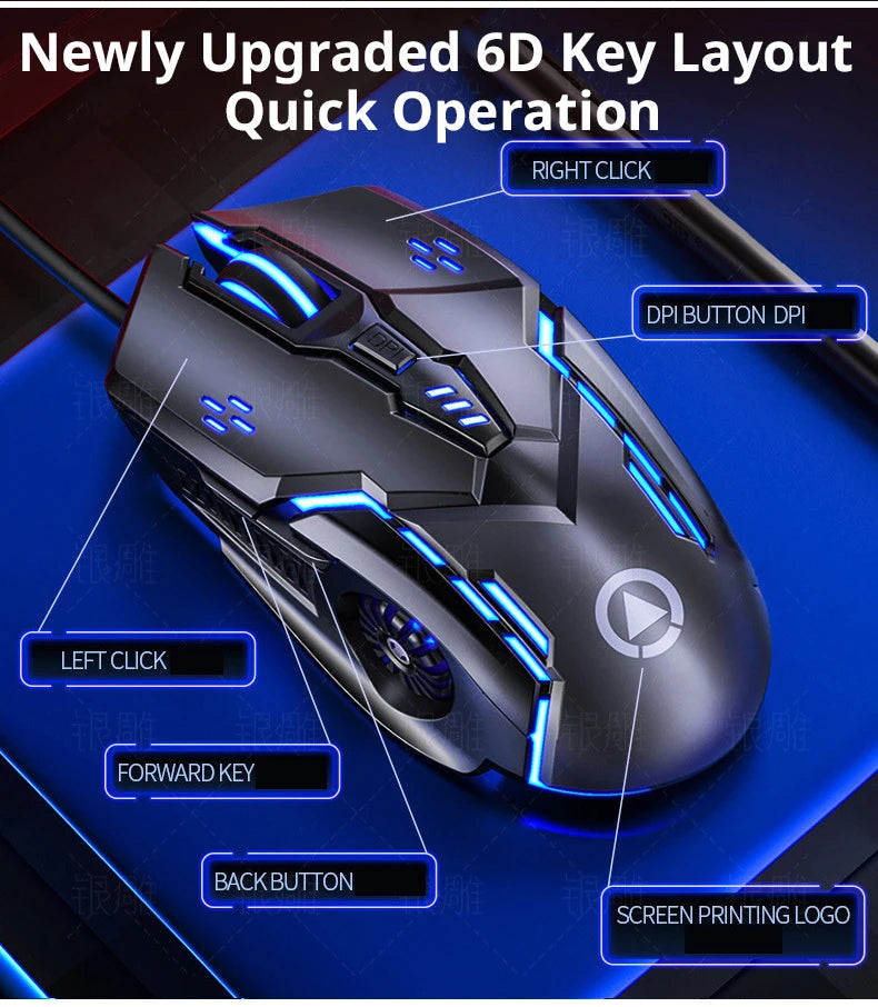 Mouse com fio com seis teclas Luminous Game E-Sports Machinery