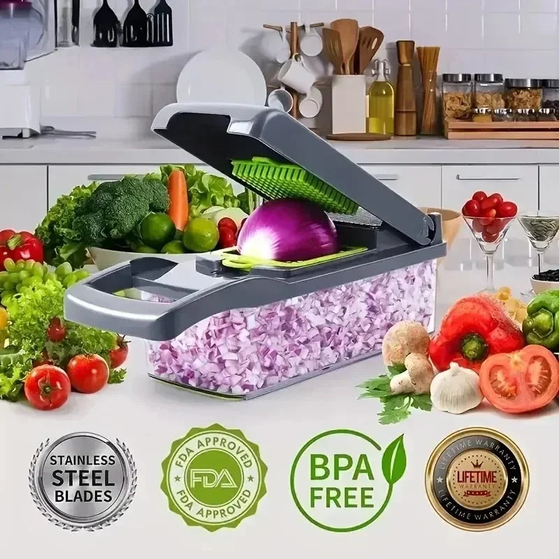 Chopper Vegetal Multifuncional com Cesta, Fatiador de Frutas, Triturador de Batata e Cenoura, Moer Gadgets, Quente, 14 em 1, 16 em 1