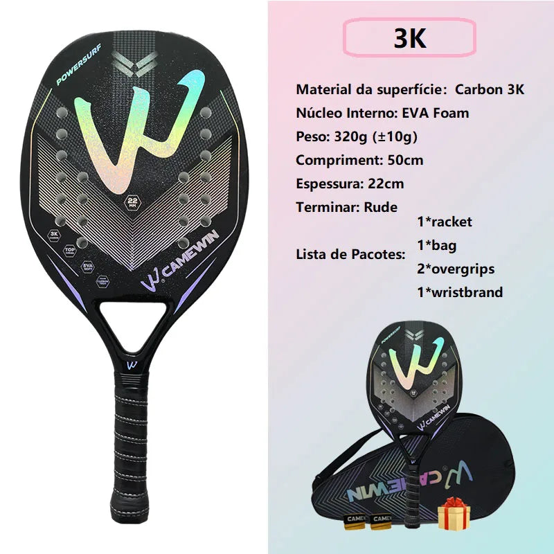 Raquete de Beach Tennis Full Carbon Fiber Rough 3K