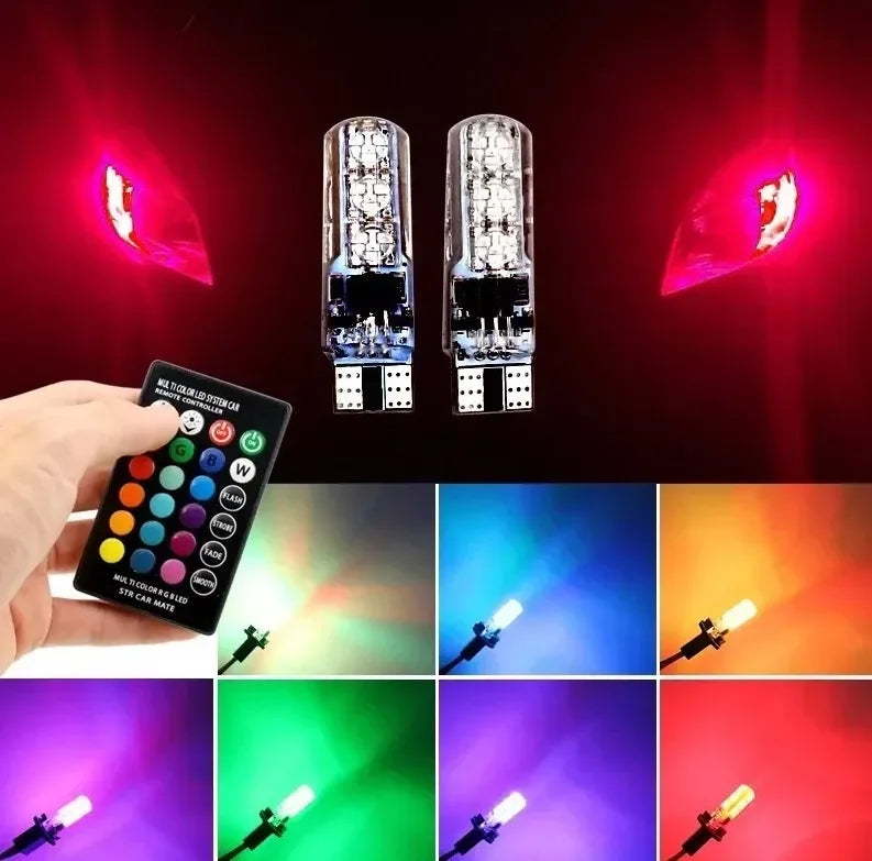 Par Lâmpadas Led T10 Rgb Controle Remoto Carro Moto Smart