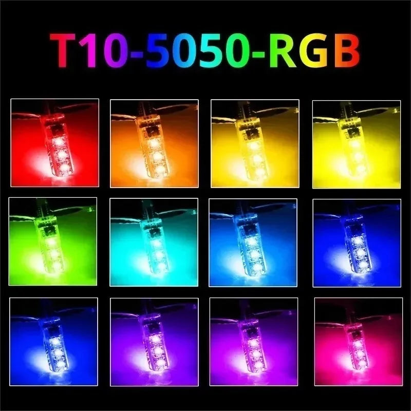 Par Lâmpadas Led T10 Rgb Controle Remoto Carro Moto Smart