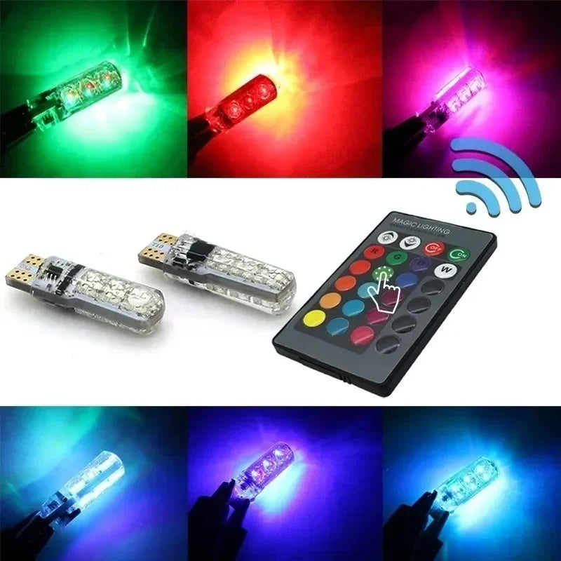 Par Lâmpadas Led T10 Rgb Controle Remoto Carro Moto Smart