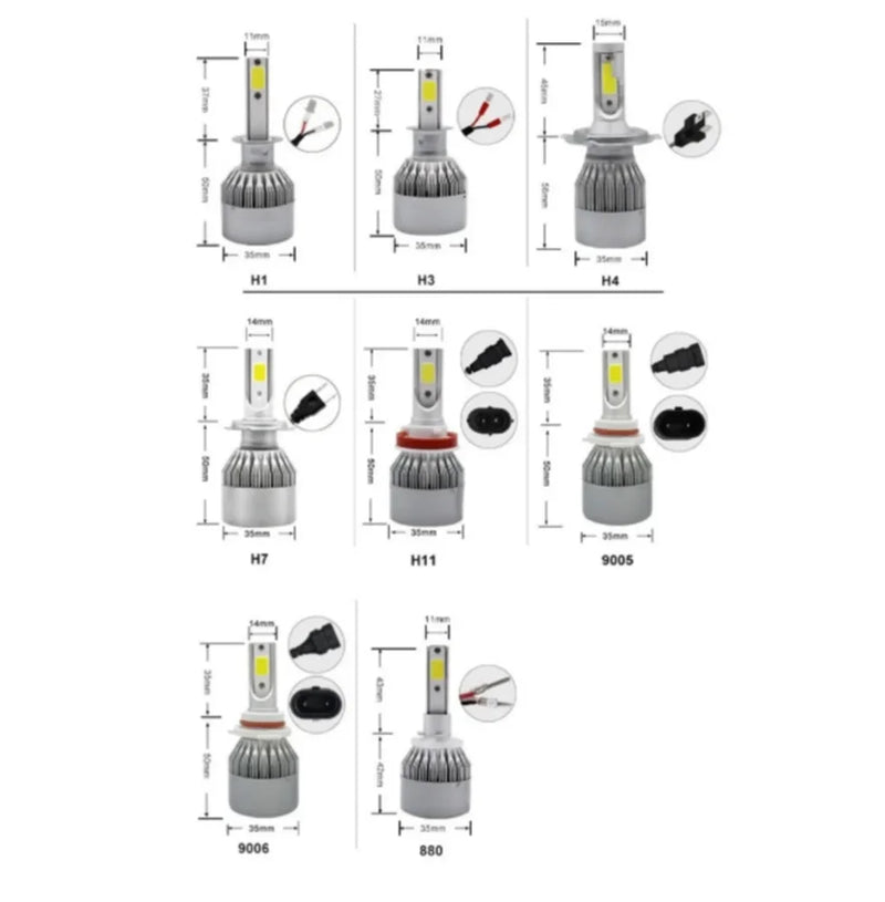 Par Lâmpadas H4/H7H11/H1/HB3/9005Super Led Top 6000K 7200 Lumens C6